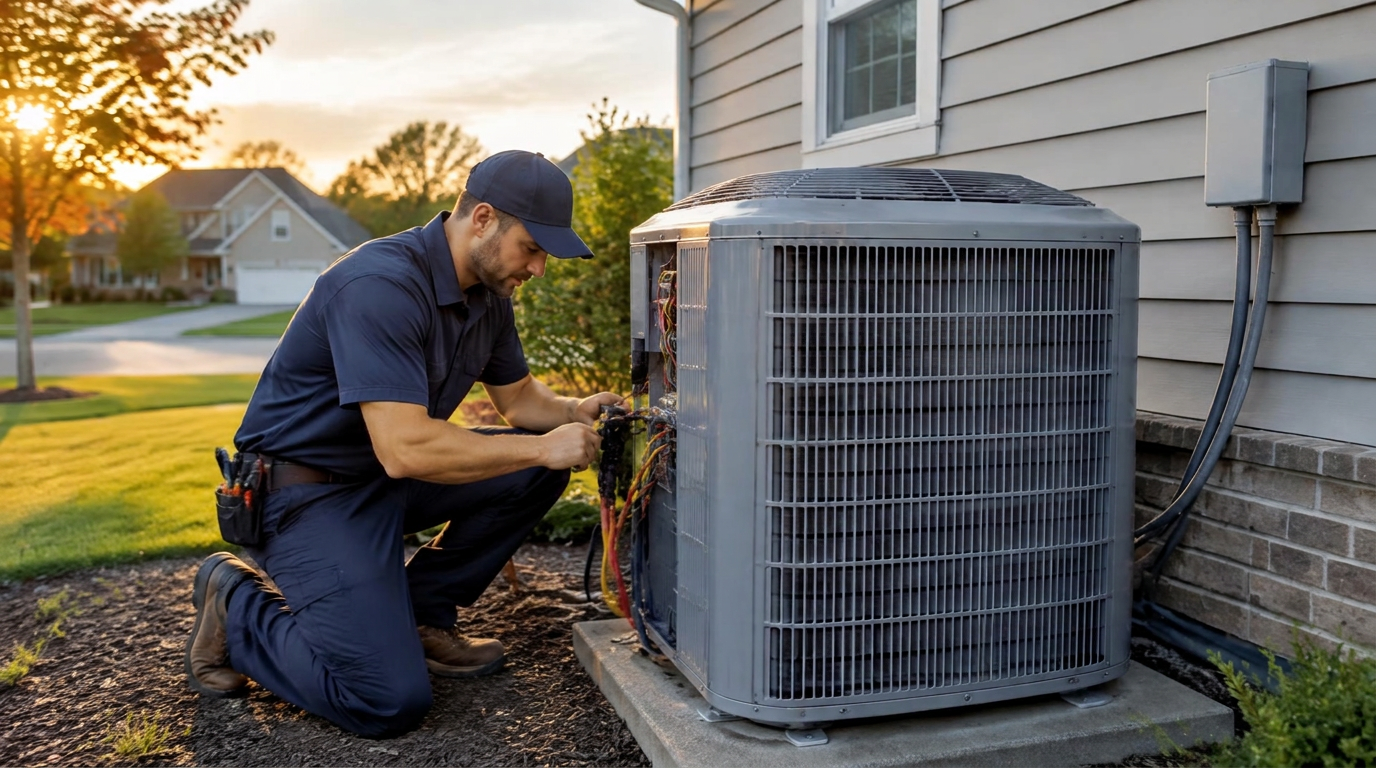 Tru Mechanical technician servicing an air conditioner